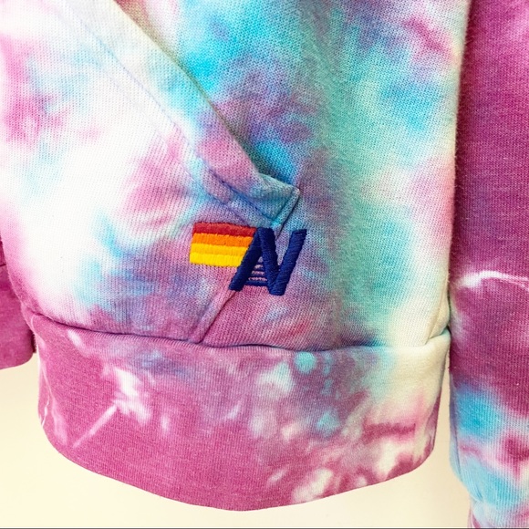 AVIATOR NATION Tie Dye Zip Up Hoodie turquoise purple XL unisex sweatshirt - Picture 6 of 11